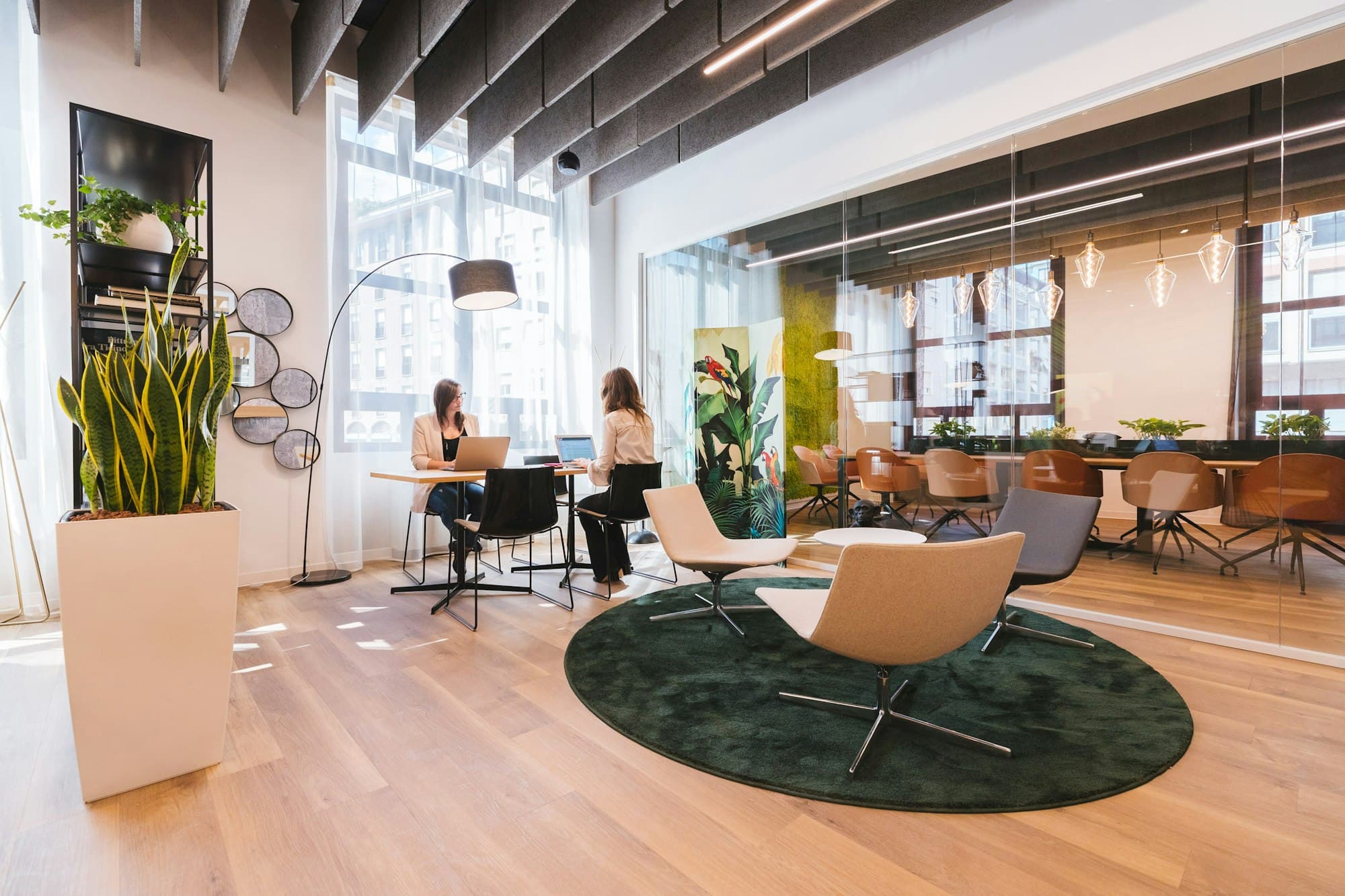 A bright small-business office