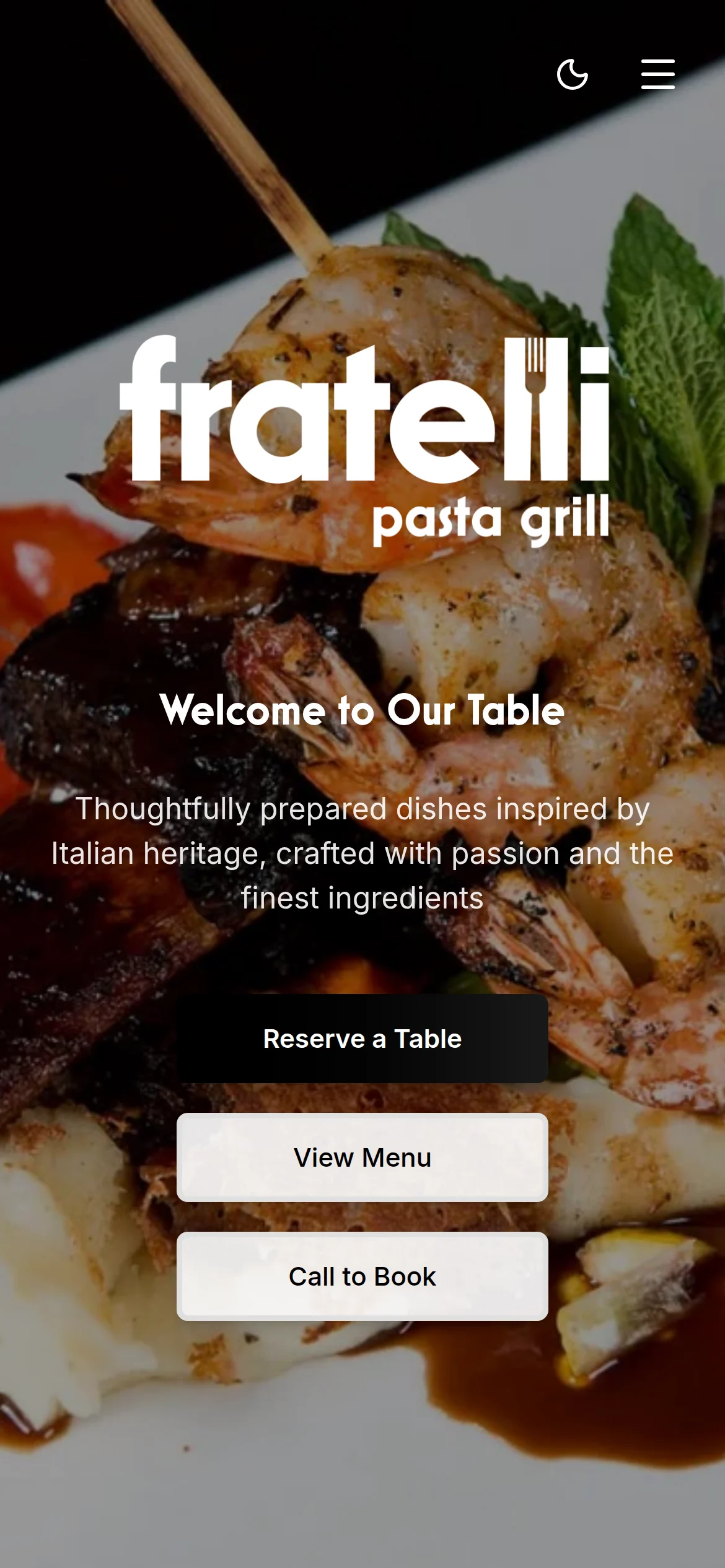 Fratelli Pasta Grill website on a phone