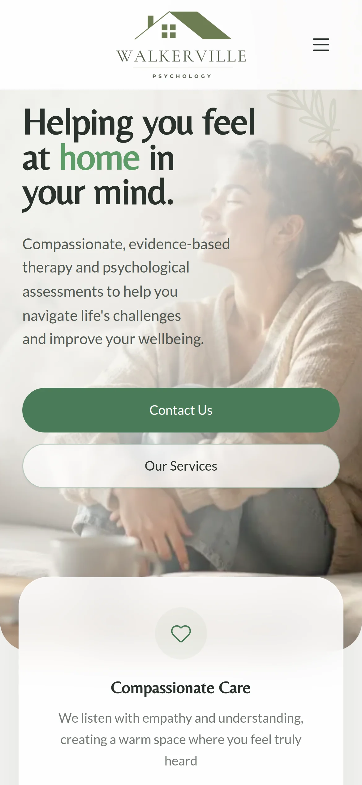 Walkerville Psychology website on a phone